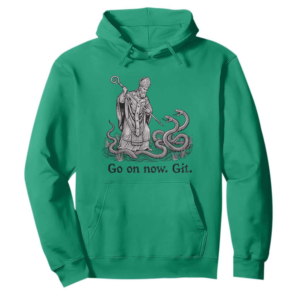 Go On Now Git Funny Saint Patrick Banishing Snakes Hoodie Irish History Humor St Patricks Day TS02 Irish Green Print Your Wear