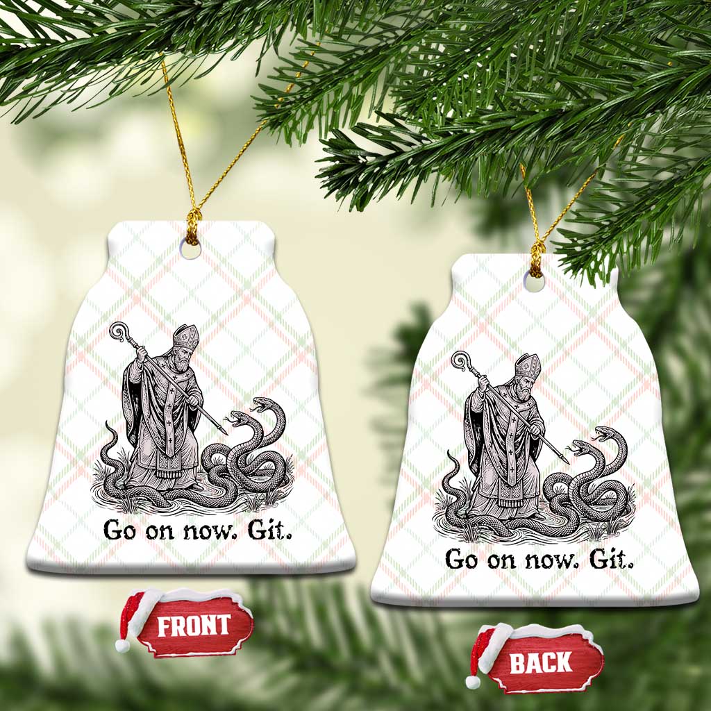 Go On Now Git Funny Saint Patrick Banishing Snakes Ceramic Ornament Irish History Humor St Patricks Day TS02 Print Your Wear