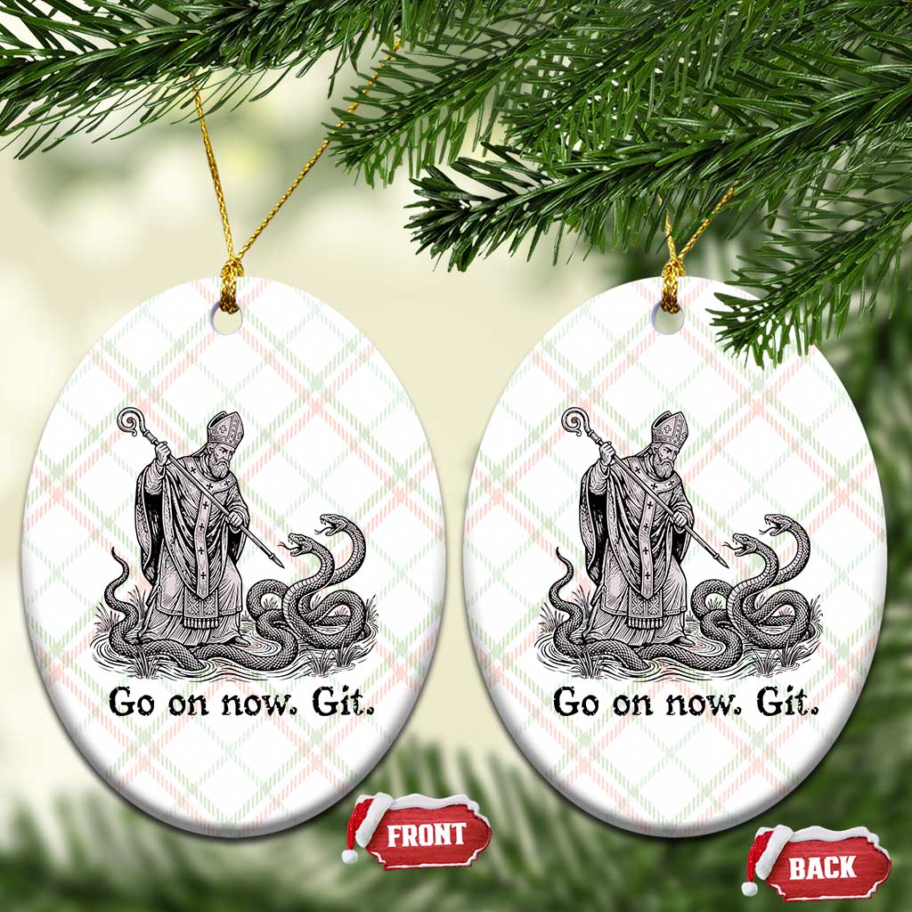 Go On Now Git Funny Saint Patrick Banishing Snakes Ceramic Ornament Irish History Humor St Patricks Day TS02 Print Your Wear
