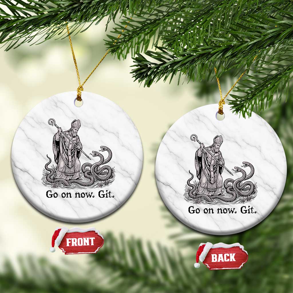 Go On Now Git Funny Saint Patrick Banishing Snakes Ceramic Ornament Irish History Humor St Patricks Day TS02 1pc White Marble Print Your Wear
