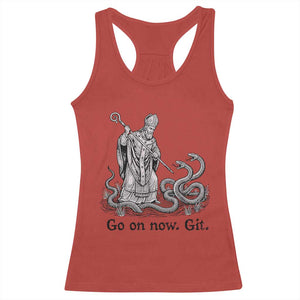 Go On Now Git Funny Saint Patrick Banishing Snakes Racerback Tank Top Irish History Humor St Patricks Day TS02 Red Print Your Wear