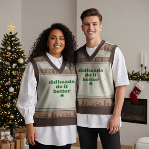 Redheads Do It Better Funny Irish Pride V-Neck Knit Sweater Vest St Patricks Day Ginger Humor TS02 Mocha Mousse Print Your Wear