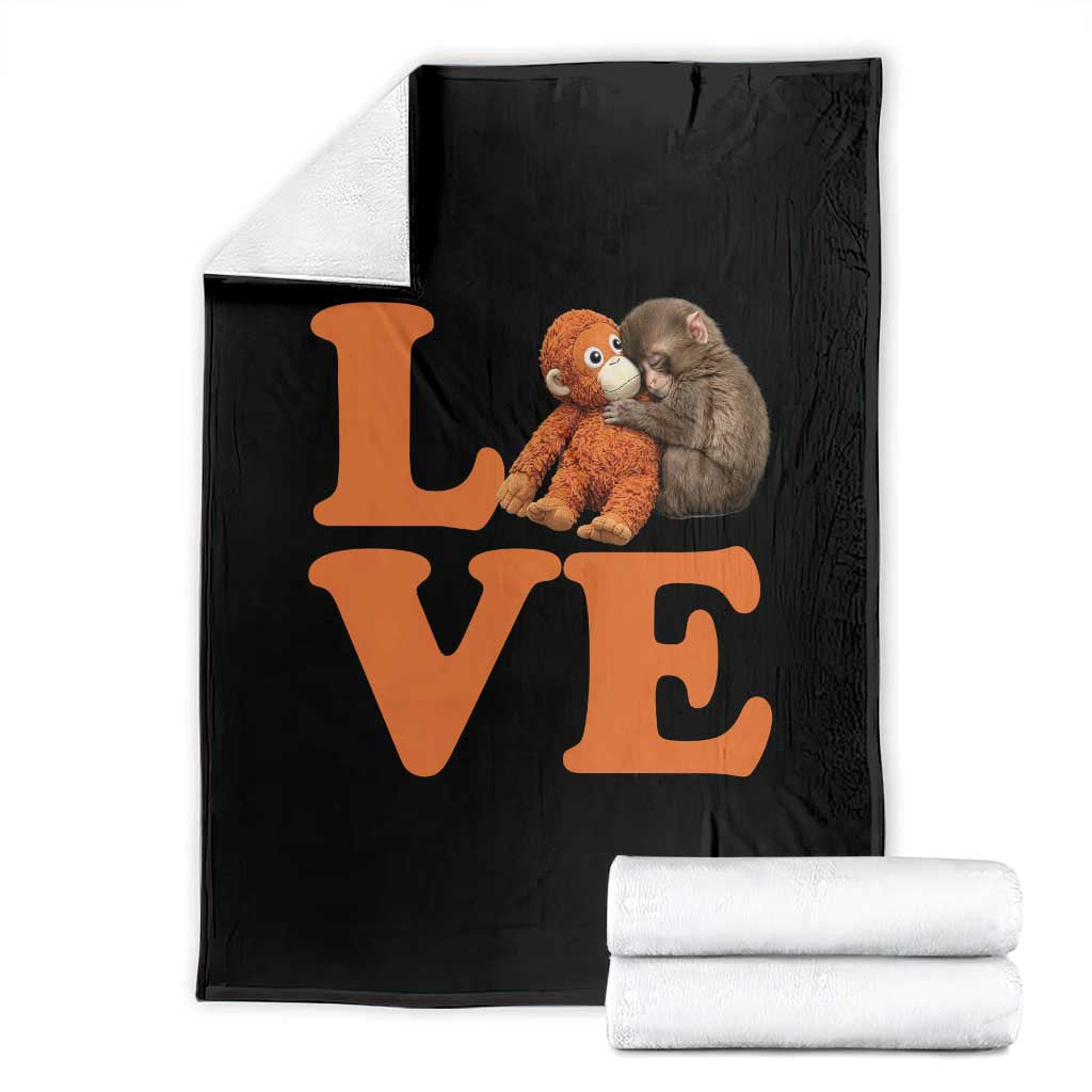 Love Punch the Baby Monkey Throw Blanket Cute Hugging Plush Toy Viral Friendship TS02 Black Print Your Wear