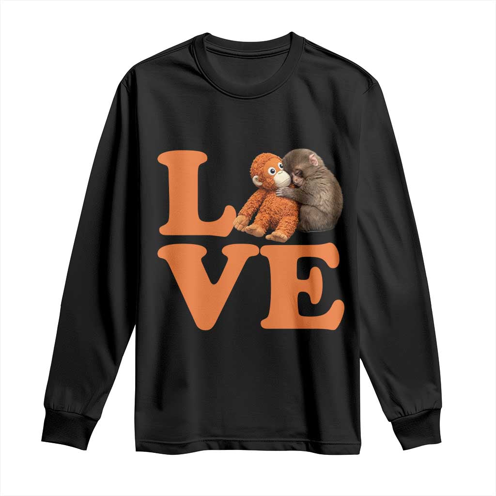 Love Punch the Baby Monkey Long Sleeve Shirt Cute Hugging Plush Toy Viral Friendship TS02 Black Print Your Wear