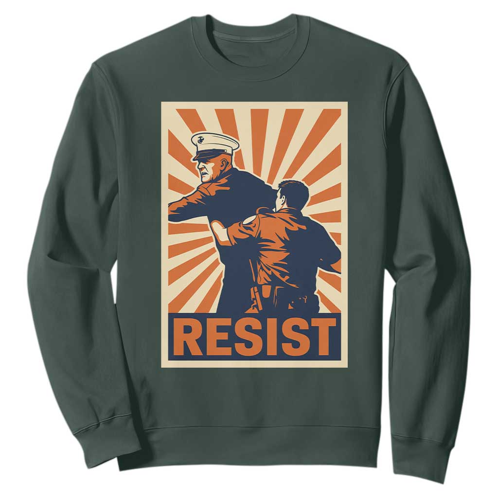 Resist Marine Veteran Political Protest Sweatshirt America First Anti War TS02 Dark Forest Green Print Your Wear