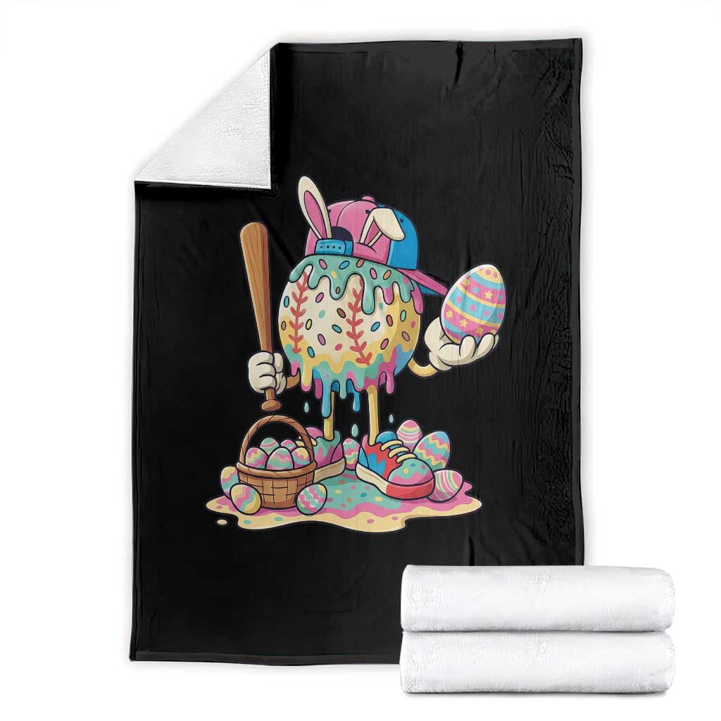 Funny Baseball Easter Bunny Graphic Throw Blanket Colorful Drip Egg Hunt Sports Mashup TS02 Black Print Your Wear