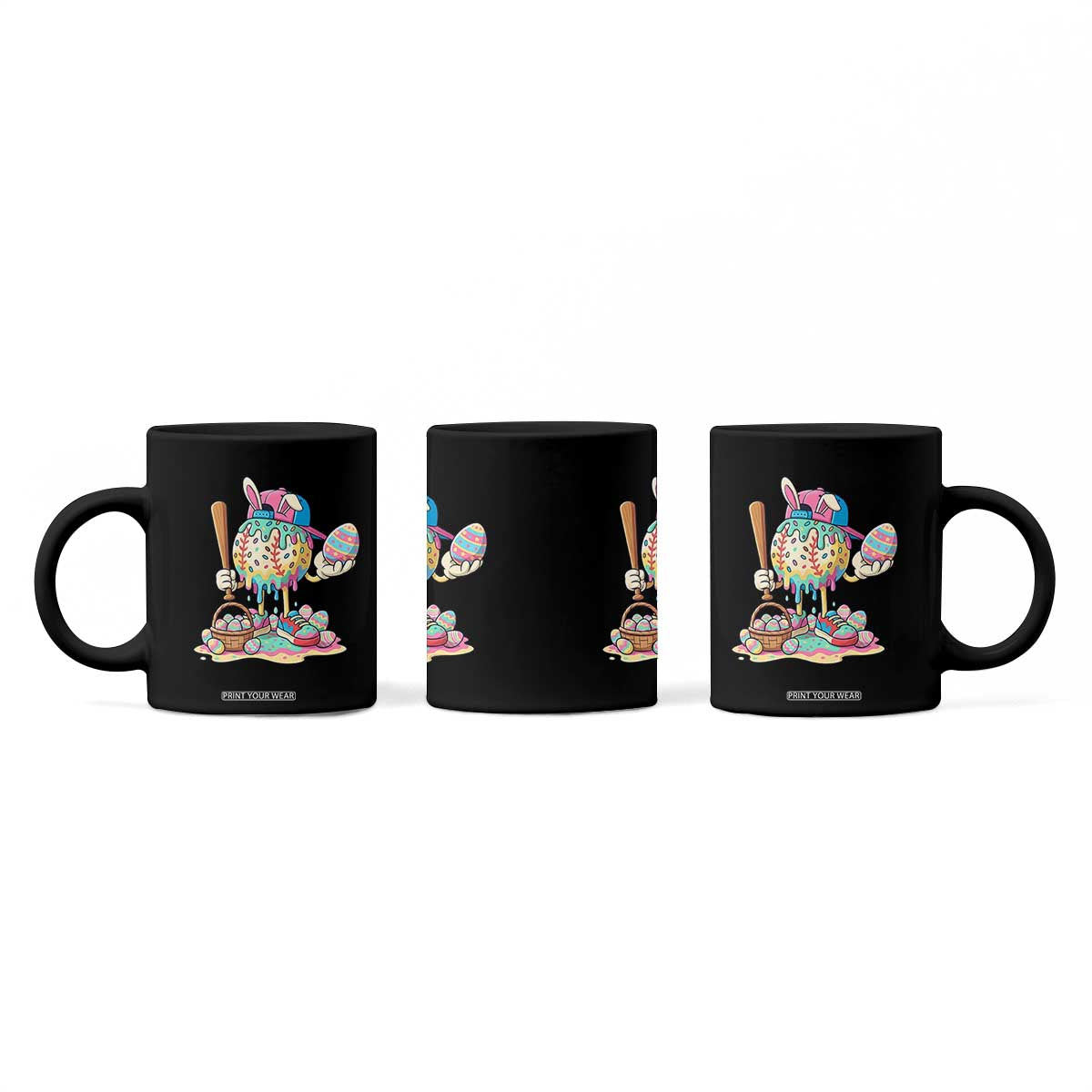 Funny Baseball Easter Bunny Graphic Coffee Mug Colorful Drip Egg Hunt Sports Mashup TS02 Print Your Wear