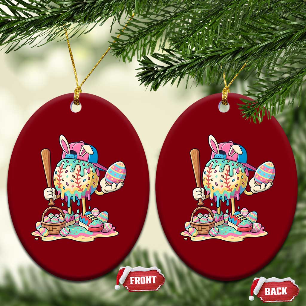 Funny Baseball Easter Bunny Graphic Ceramic Ornament Colorful Drip Egg Hunt Sports Mashup TS02 Print Your Wear