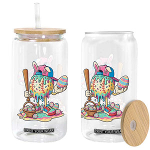Funny Baseball Easter Bunny Graphic Glass Can Colorful Drip Egg Hunt Sports Mashup TS02 Print Your Wear