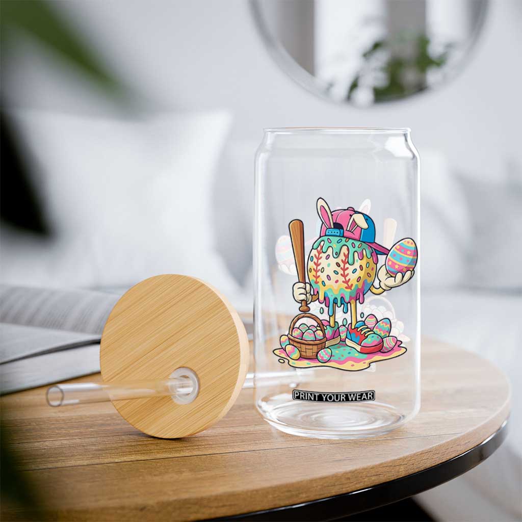 Funny Baseball Easter Bunny Graphic Glass Can Colorful Drip Egg Hunt Sports Mashup TS02 Print Your Wear