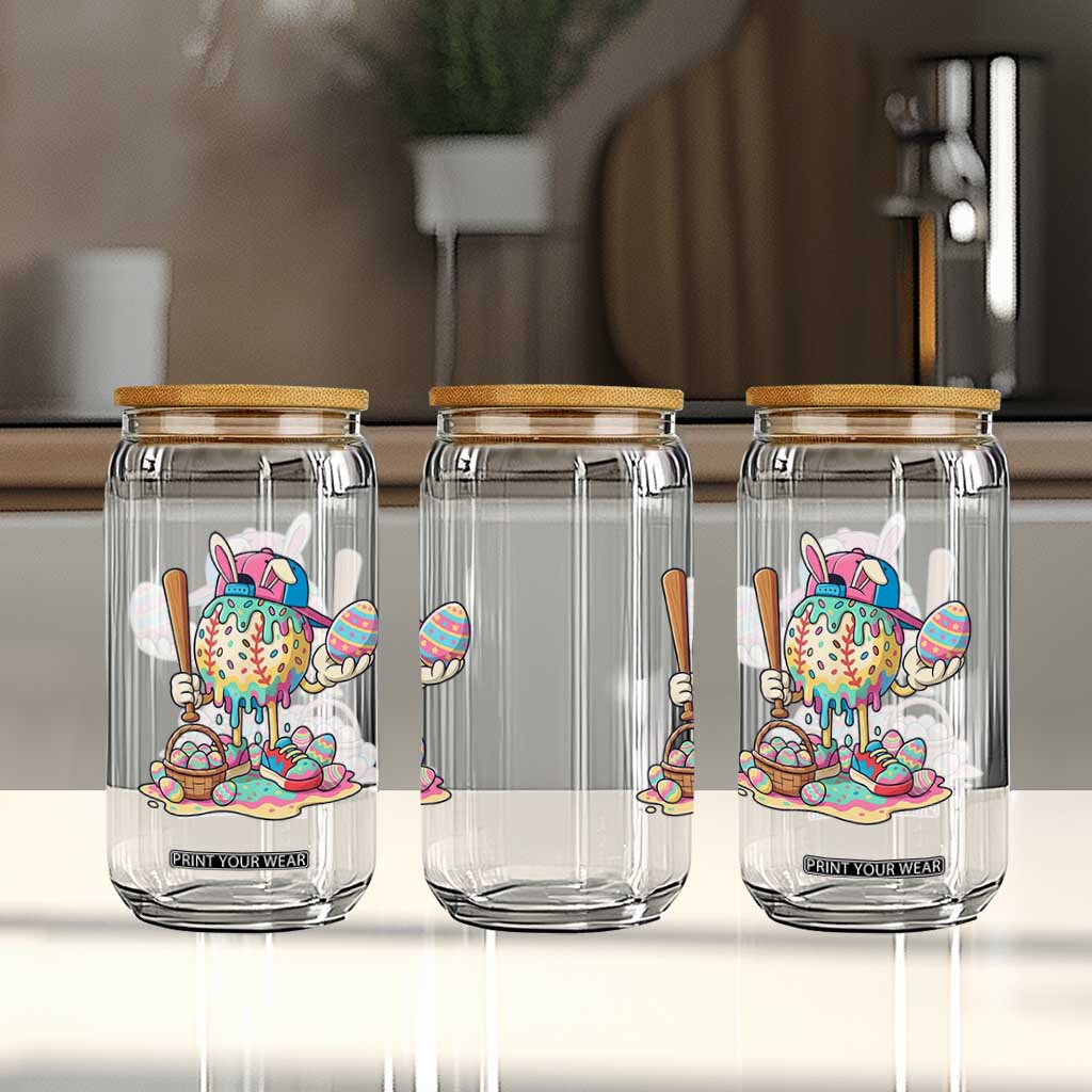 Funny Baseball Easter Bunny Graphic Glass Can Colorful Drip Egg Hunt Sports Mashup TS02 Print Your Wear