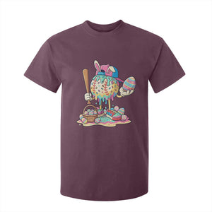 Funny Baseball Easter Bunny Graphic T Shirt For Kid Colorful Drip Egg Hunt Sports Mashup TS02 Maroon Print Your Wear