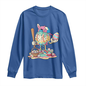 Funny Baseball Easter Bunny Graphic Long Sleeve Shirt Colorful Drip Egg Hunt Sports Mashup TS02 Royal Blue Print Your Wear