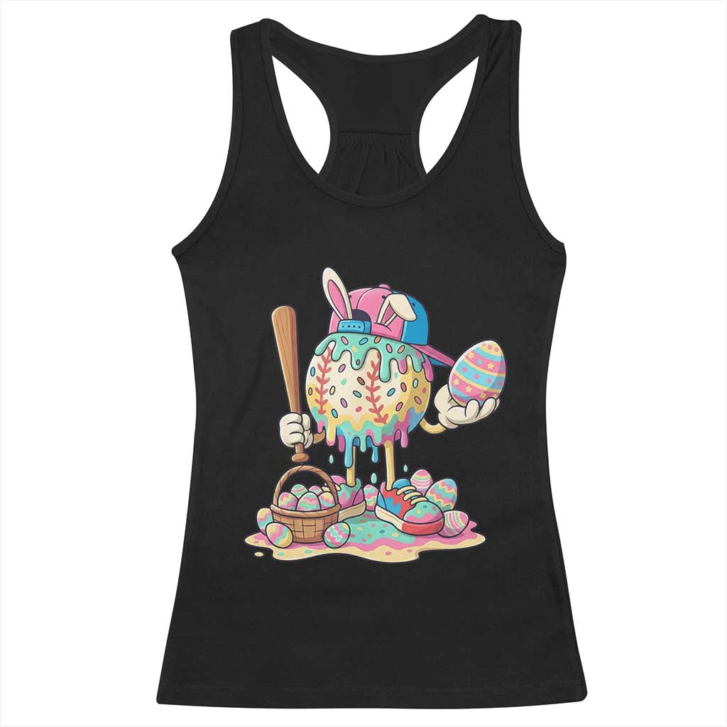 Funny Baseball Easter Bunny Graphic Racerback Tank Top Colorful Drip Egg Hunt Sports Mashup TS02 Black Print Your Wear