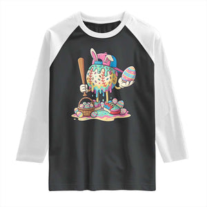 Funny Baseball Easter Bunny Graphic Raglan Shirt Colorful Drip Egg Hunt Sports Mashup TS02 Black White Print Your Wear