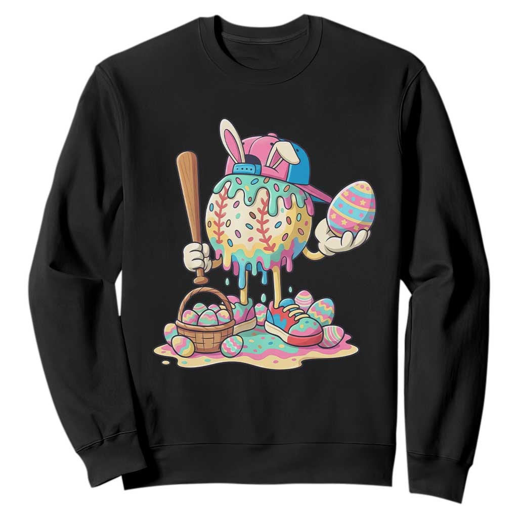 Funny Baseball Easter Bunny Graphic Sweatshirt Colorful Drip Egg Hunt Sports Mashup TS02 Black Print Your Wear