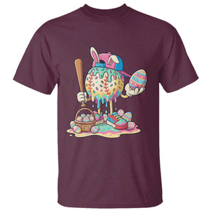 Funny Baseball Easter Bunny Graphic T Shirt Colorful Drip Egg Hunt Sports Mashup TS02 Maroon Print Your Wear