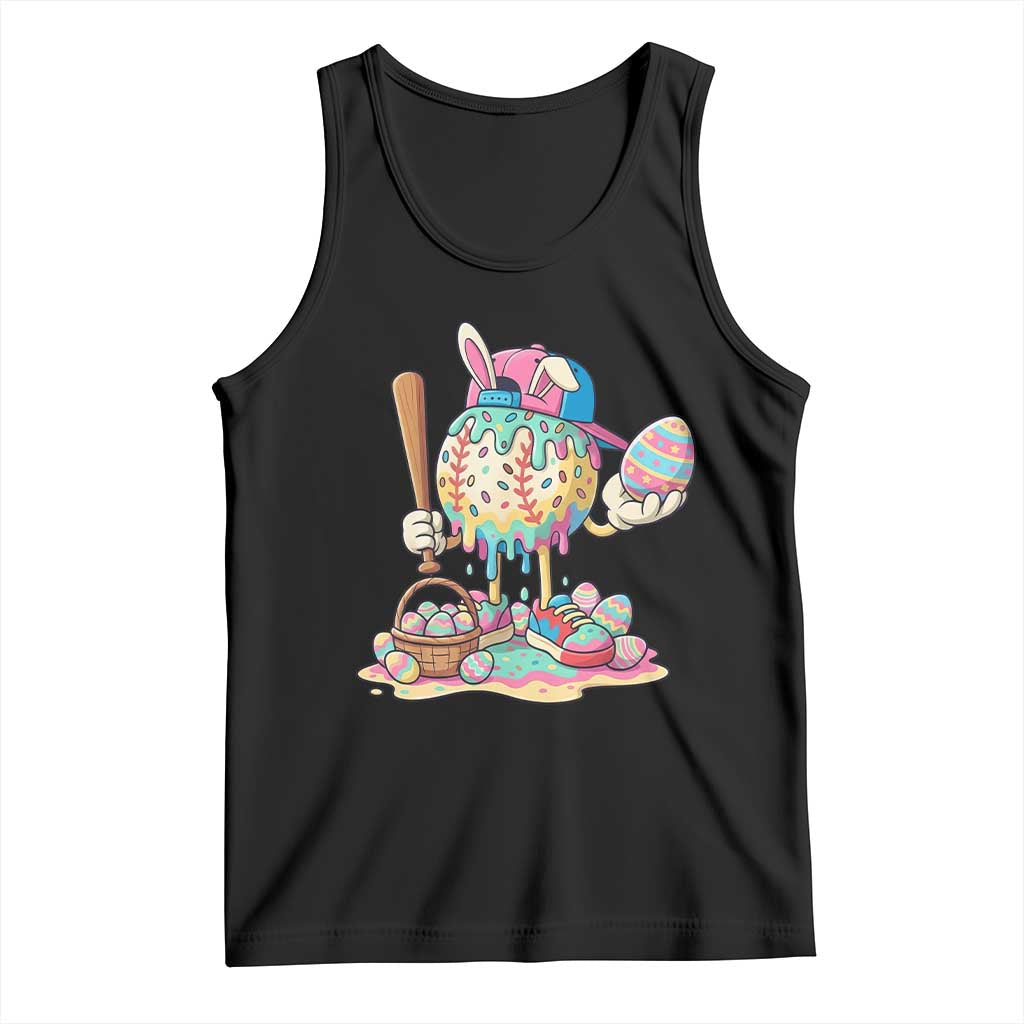 Funny Baseball Easter Bunny Graphic Tank Top Colorful Drip Egg Hunt Sports Mashup TS02 Black Print Your Wear