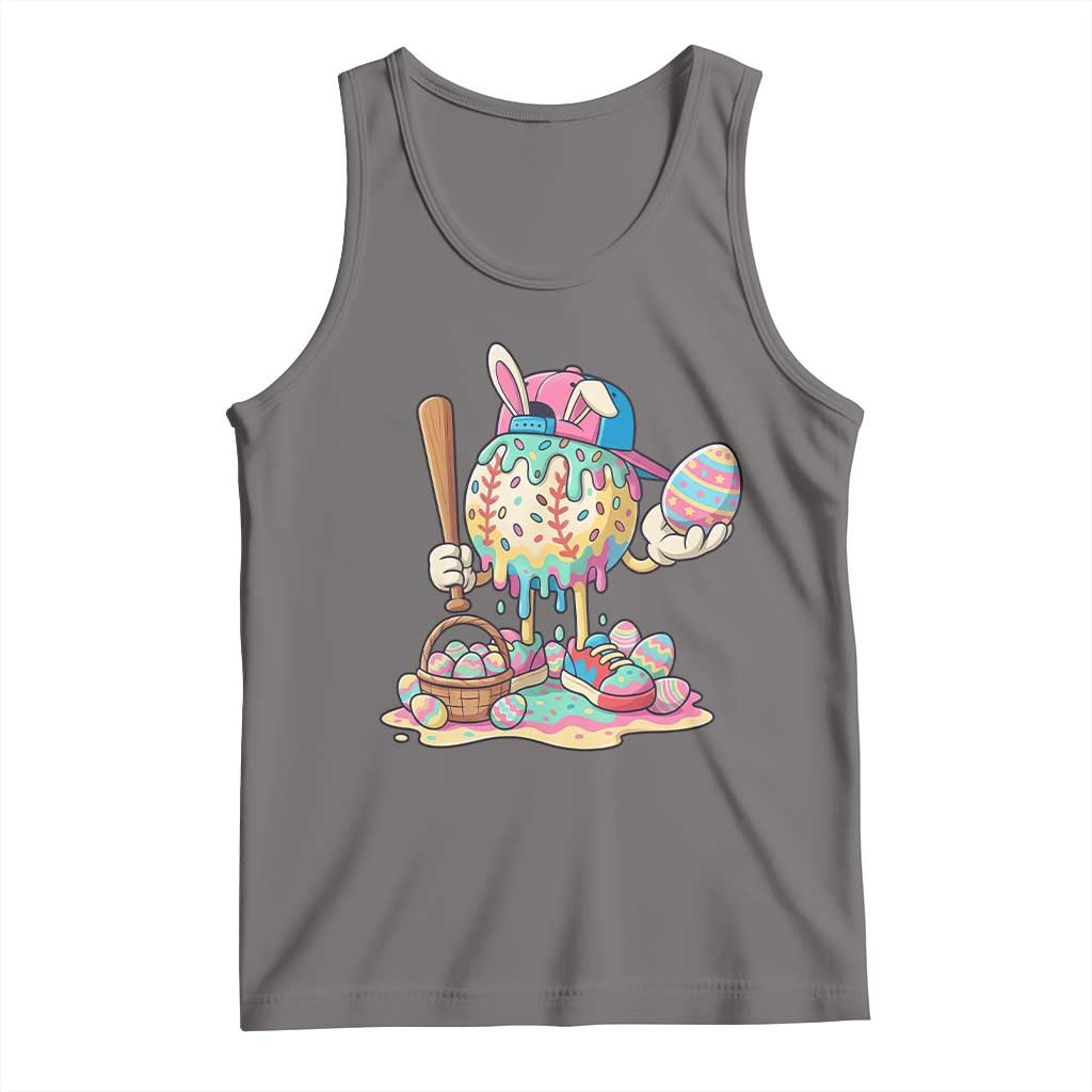 Funny Baseball Easter Bunny Graphic Tank Top Colorful Drip Egg Hunt Sports Mashup TS02 Deep Heather Print Your Wear