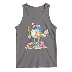 Funny Baseball Easter Bunny Graphic Tank Top Colorful Drip Egg Hunt Sports Mashup TS02 Deep Heather Print Your Wear