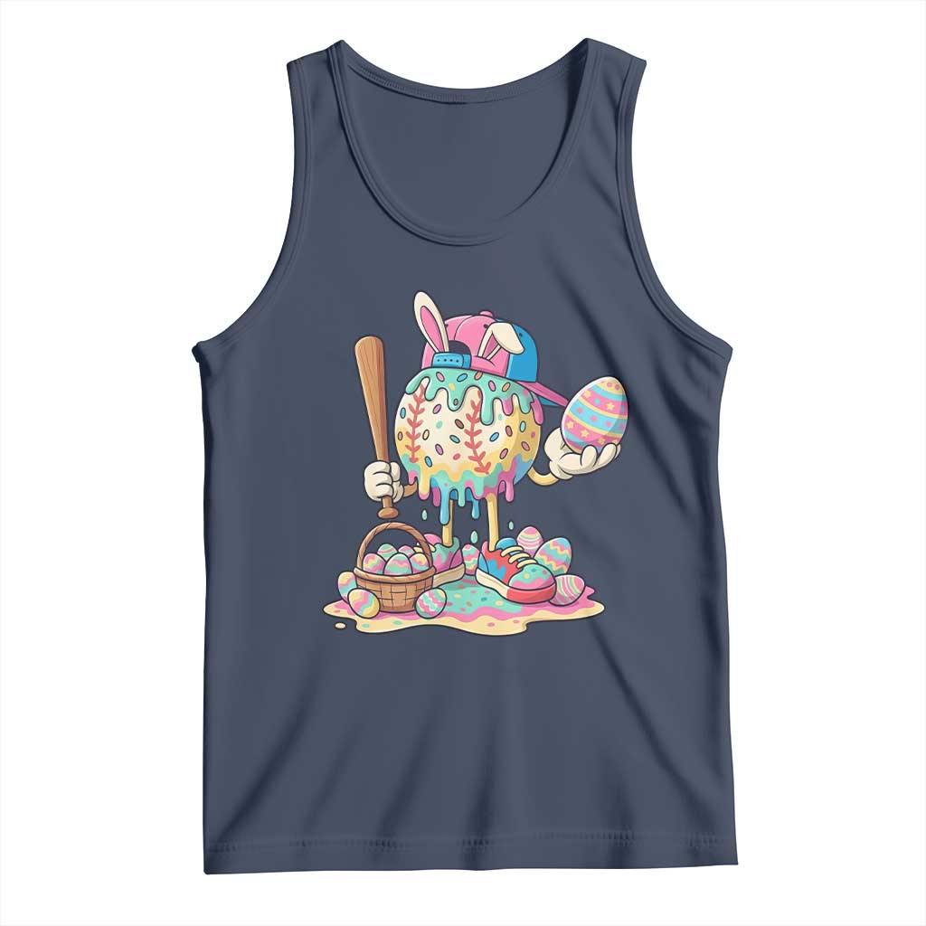 Funny Baseball Easter Bunny Graphic Tank Top Colorful Drip Egg Hunt Sports Mashup TS02 Navy Print Your Wear