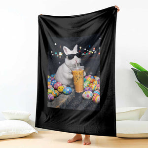 Cool Easter Bunny Drinking Iced Coffee Graphic Throw Blanket Funny Sunglasses Rabbit Spring Aesthetic TS02 Print Your Wear