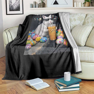 Cool Easter Bunny Drinking Iced Coffee Graphic Throw Blanket Funny Sunglasses Rabbit Spring Aesthetic TS02 Print Your Wear