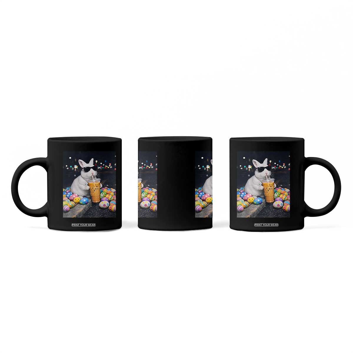 Cool Easter Bunny Drinking Iced Coffee Graphic Coffee Mug Funny Sunglasses Rabbit Spring Aesthetic TS02 Print Your Wear