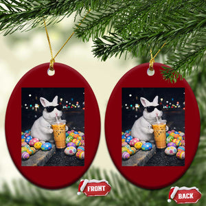 Cool Easter Bunny Drinking Iced Coffee Graphic Ceramic Ornament Funny Sunglasses Rabbit Spring Aesthetic TS02 Print Your Wear