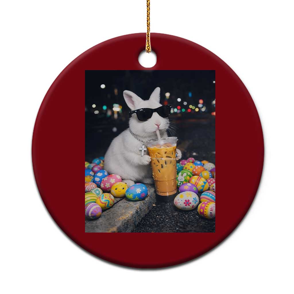Cool Easter Bunny Drinking Iced Coffee Graphic Ceramic Ornament Funny Sunglasses Rabbit Spring Aesthetic TS02 1pc Red Print Your Wear