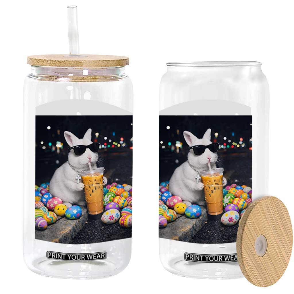 Cool Easter Bunny Drinking Iced Coffee Graphic Glass Can Funny Sunglasses Rabbit Spring Aesthetic TS02 Print Your Wear