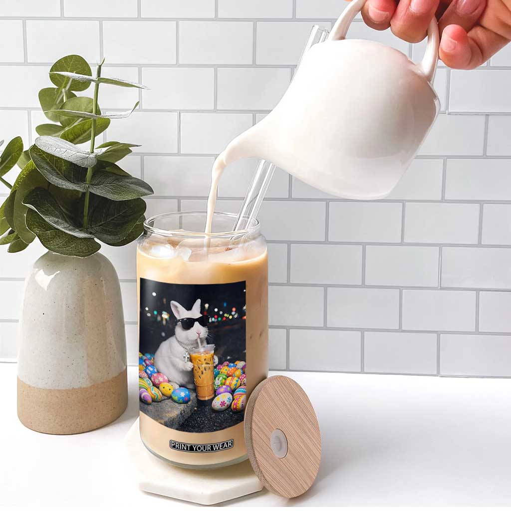 Cool Easter Bunny Drinking Iced Coffee Graphic Glass Can Funny Sunglasses Rabbit Spring Aesthetic TS02 Print Your Wear