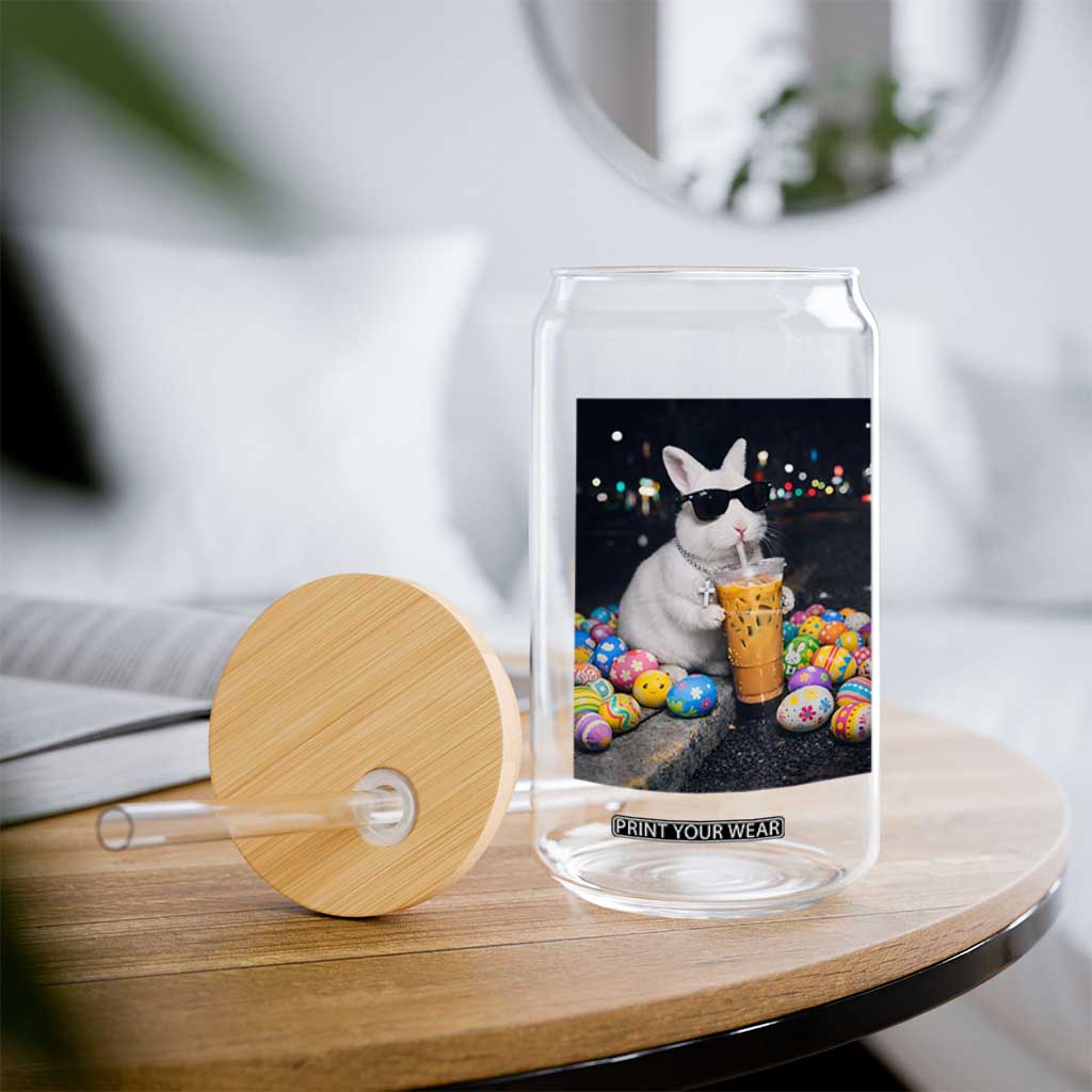 Cool Easter Bunny Drinking Iced Coffee Graphic Glass Can Funny Sunglasses Rabbit Spring Aesthetic TS02 Print Your Wear