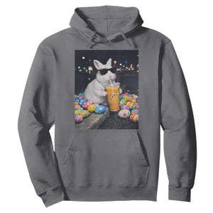 Cool Easter Bunny Drinking Iced Coffee Graphic Hoodie Funny Sunglasses Rabbit Spring Aesthetic TS02 Charcoal Print Your Wear