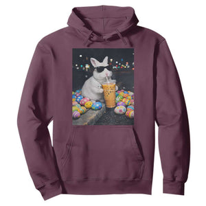 Cool Easter Bunny Drinking Iced Coffee Graphic Hoodie Funny Sunglasses Rabbit Spring Aesthetic TS02 Maroon Print Your Wear