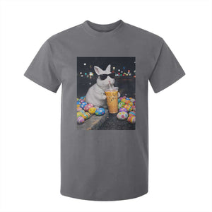 Cool Easter Bunny Drinking Iced Coffee Graphic T Shirt For Kid Funny Sunglasses Rabbit Spring Aesthetic TS02 Charcoal Print Your Wear