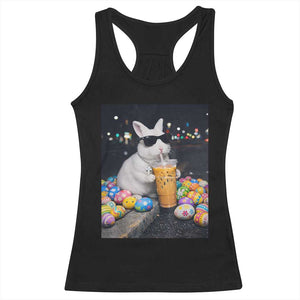 Cool Easter Bunny Drinking Iced Coffee Graphic Racerback Tank Top Funny Sunglasses Rabbit Spring Aesthetic TS02 Black Print Your Wear