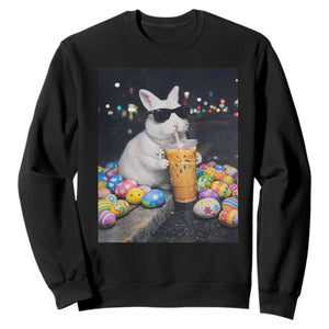 Cool Easter Bunny Drinking Iced Coffee Graphic Sweatshirt Funny Sunglasses Rabbit Spring Aesthetic TS02 Black Print Your Wear