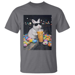 Cool Easter Bunny Drinking Iced Coffee Graphic T Shirt Funny Sunglasses Rabbit Spring Aesthetic TS02 Charcoal Print Your Wear