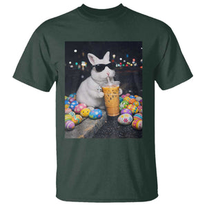 Cool Easter Bunny Drinking Iced Coffee Graphic T Shirt Funny Sunglasses Rabbit Spring Aesthetic TS02 Dark Forest Green Print Your Wear