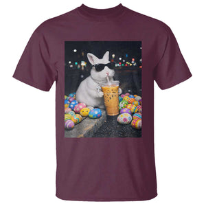 Cool Easter Bunny Drinking Iced Coffee Graphic T Shirt Funny Sunglasses Rabbit Spring Aesthetic TS02 Maroon Print Your Wear
