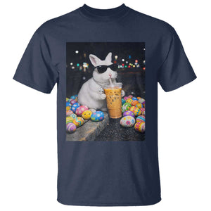 Cool Easter Bunny Drinking Iced Coffee Graphic T Shirt Funny Sunglasses Rabbit Spring Aesthetic TS02 Navy Print Your Wear