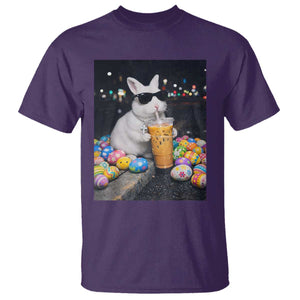 Cool Easter Bunny Drinking Iced Coffee Graphic T Shirt Funny Sunglasses Rabbit Spring Aesthetic TS02 Purple Print Your Wear