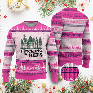 Funny Forest Disc Golf Humor Fcking Trees Ugly Christmas Sweater TS02 Hot Pink Print Your Wear
