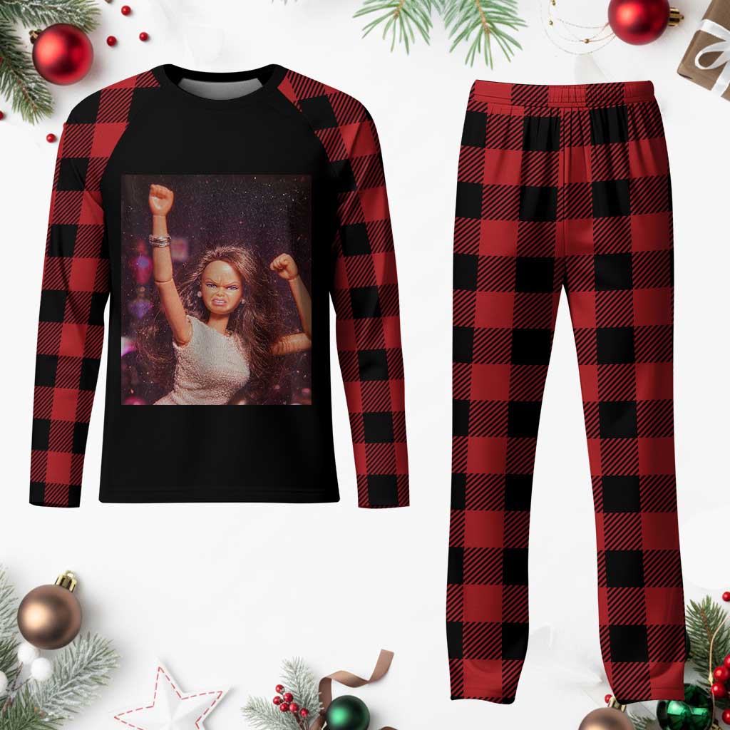 Funny Angry Doll Face Meme Graphic Plaid Pajama Set Unhinged Baby Stankface Reaction TS02 Buffalo Plaid Print Your Wear