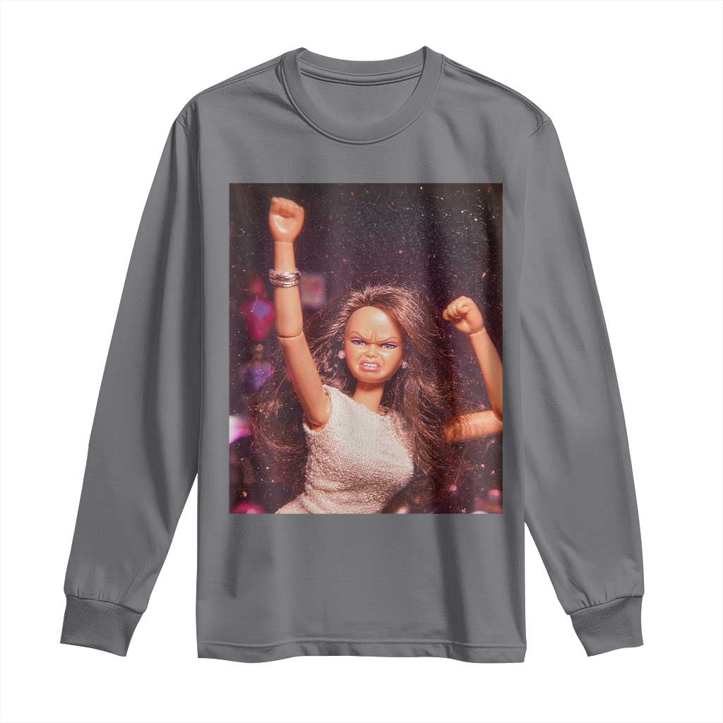 Funny Angry Doll Face Meme Graphic Long Sleeve Shirt Unhinged Baby Stankface Reaction TS02 Charcoal Print Your Wear