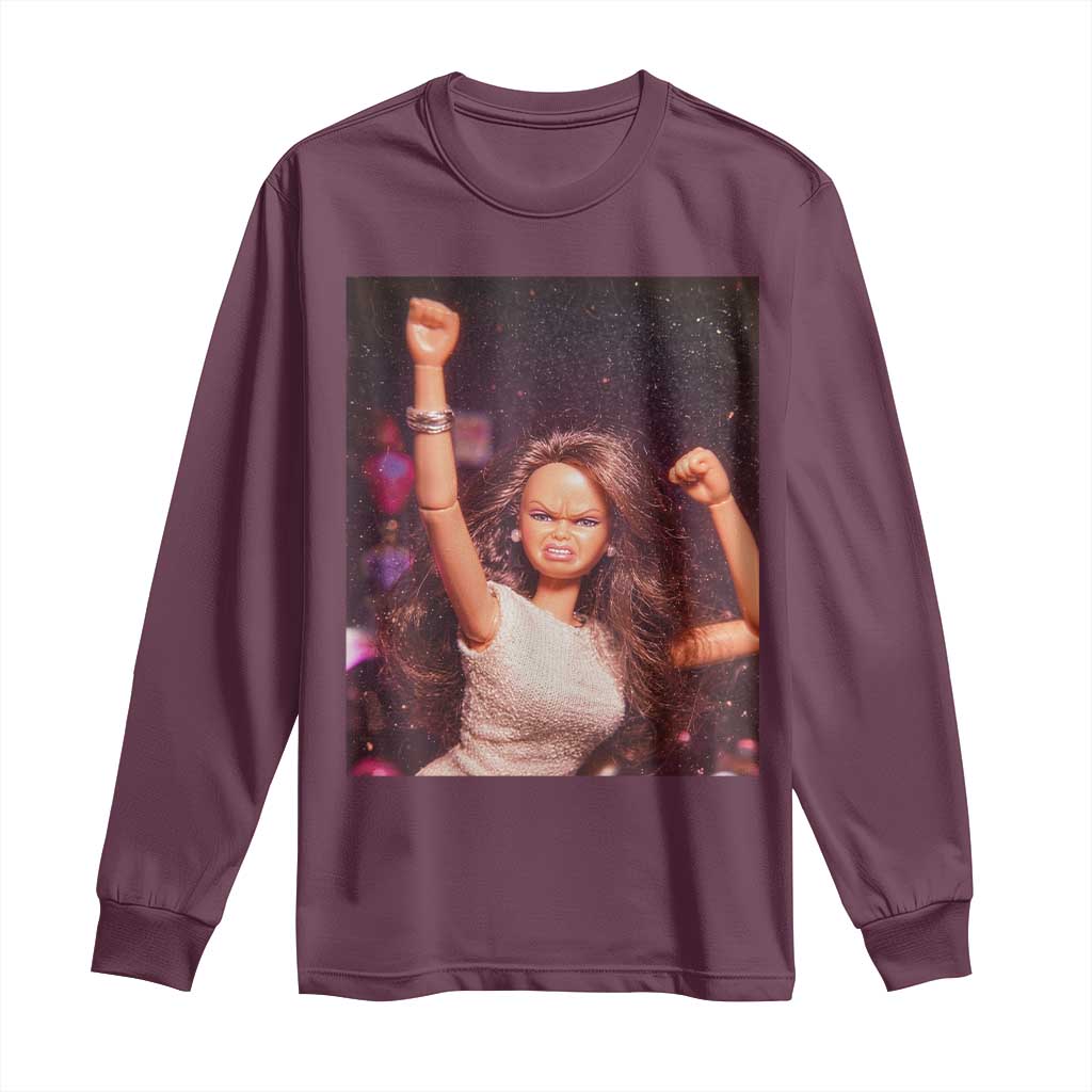 Funny Angry Doll Face Meme Graphic Long Sleeve Shirt Unhinged Baby Stankface Reaction TS02 Maroon Print Your Wear