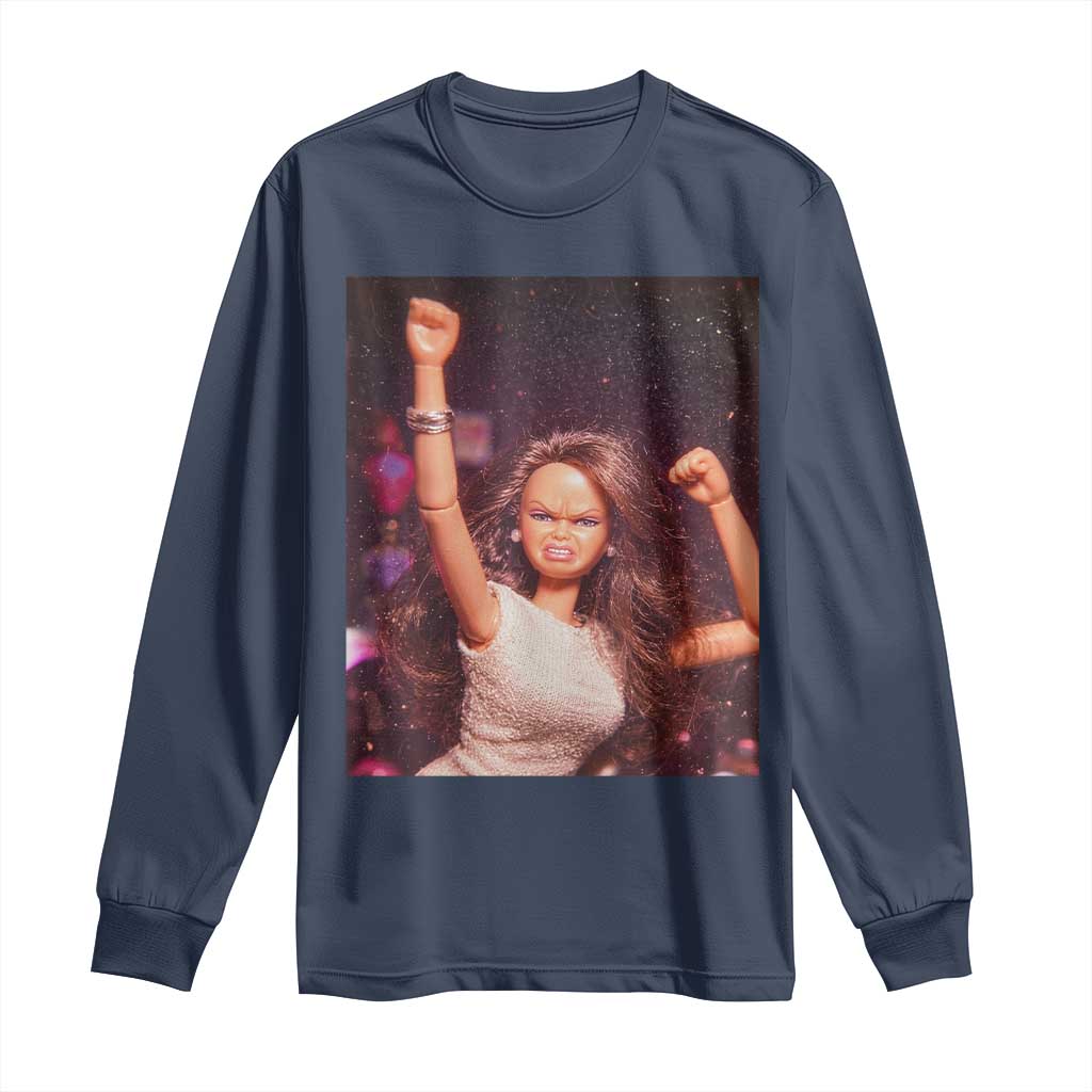 Funny Angry Doll Face Meme Graphic Long Sleeve Shirt Unhinged Baby Stankface Reaction TS02 Navy Print Your Wear