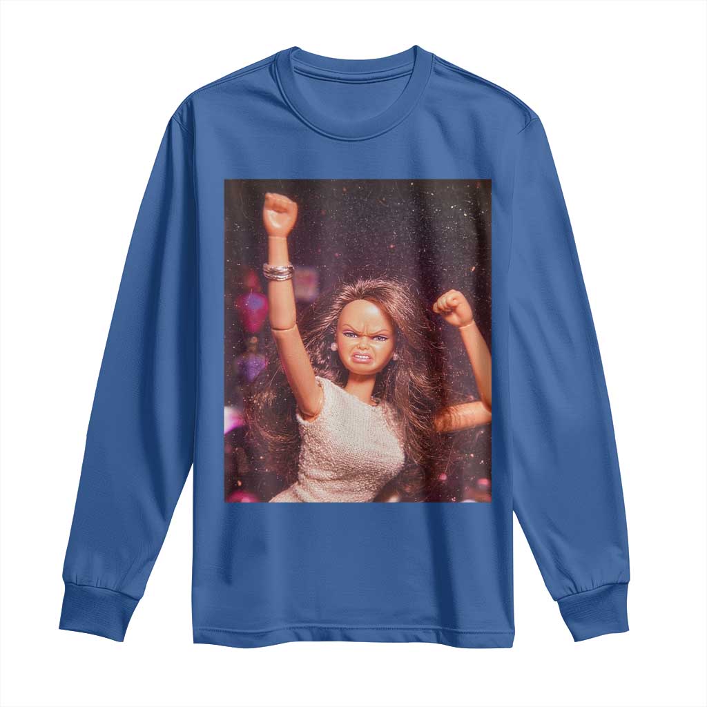 Funny Angry Doll Face Meme Graphic Long Sleeve Shirt Unhinged Baby Stankface Reaction TS02 Royal Blue Print Your Wear