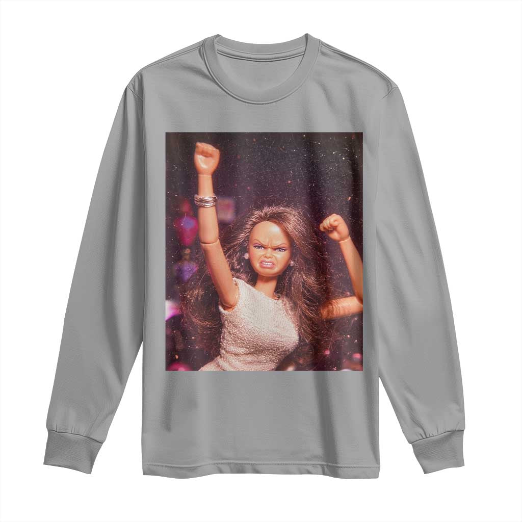 Funny Angry Doll Face Meme Graphic Long Sleeve Shirt Unhinged Baby Stankface Reaction TS02 Sport Gray Print Your Wear